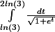 \int_{ln(3)}^{2ln(3)}{\frac{dt}{\sqrt{1+e^t}}}